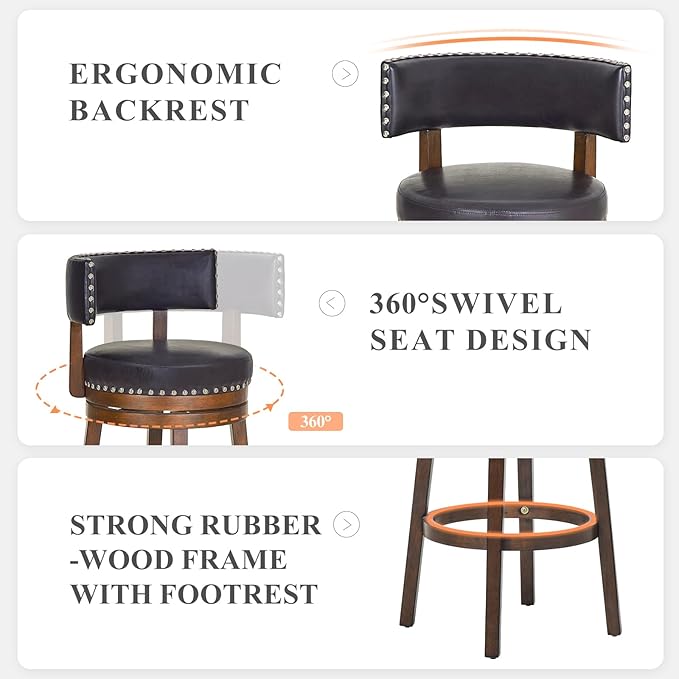 COLAMY Swivel Counter Height Bar Stools Set of 3, 30 Inch Modern Upholstered - Image 5
