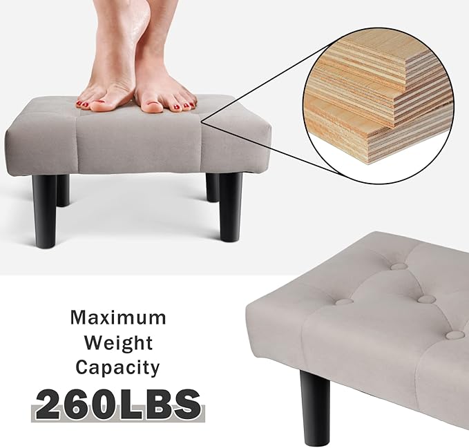 HOUCHICS Small Footstool Ottoman, Velvet Soft Footrest Ottoman - Image 6