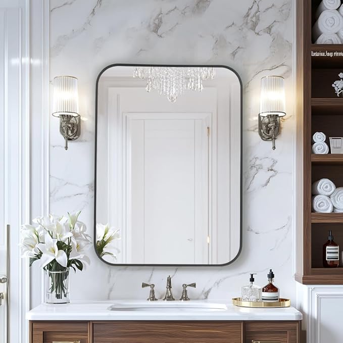 MZON 16x20 Inch Matte Black Bathroom Mirror, Rectangle Wall Mirror - Image 2
