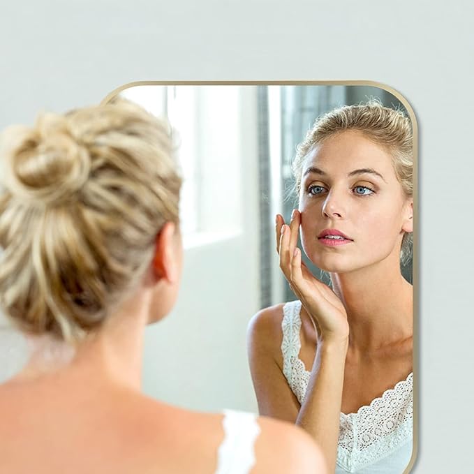 24x32 Inch Gold Bathroom Mirror, Brushed Gold Metal Framed Rectangular Mirror - Image 3