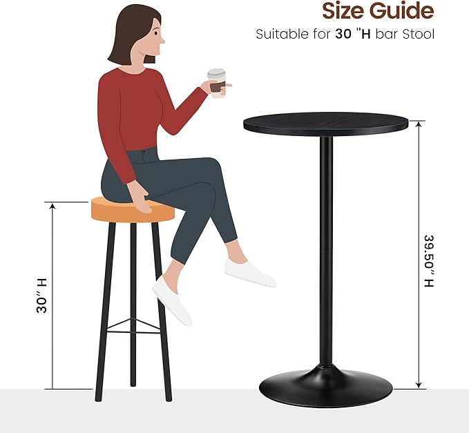 Glitzhome 39.5" H Set of 2 Pub Table Round Bar Table Wood Top - Image 3