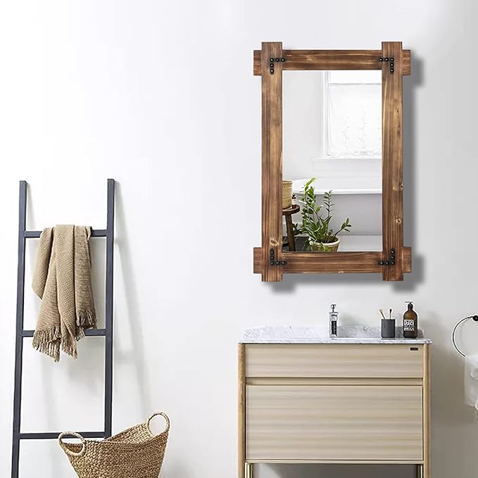 MeMoreCool Rustic Wooden Framed Wall Mirror, Farmhouse Decorative Vanity Mirror - Image 4
