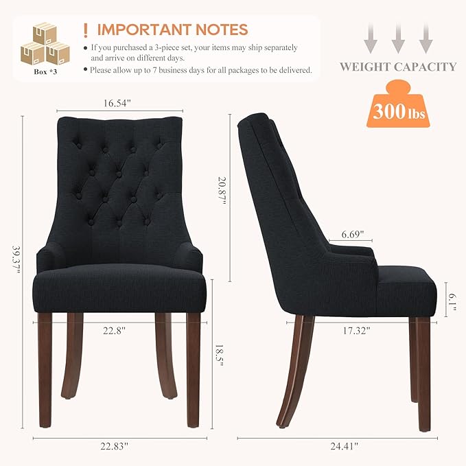 COLAMY Wingback Upholstered Side Dining Room Chairs Set of 6, Fabric Dining - Image 2