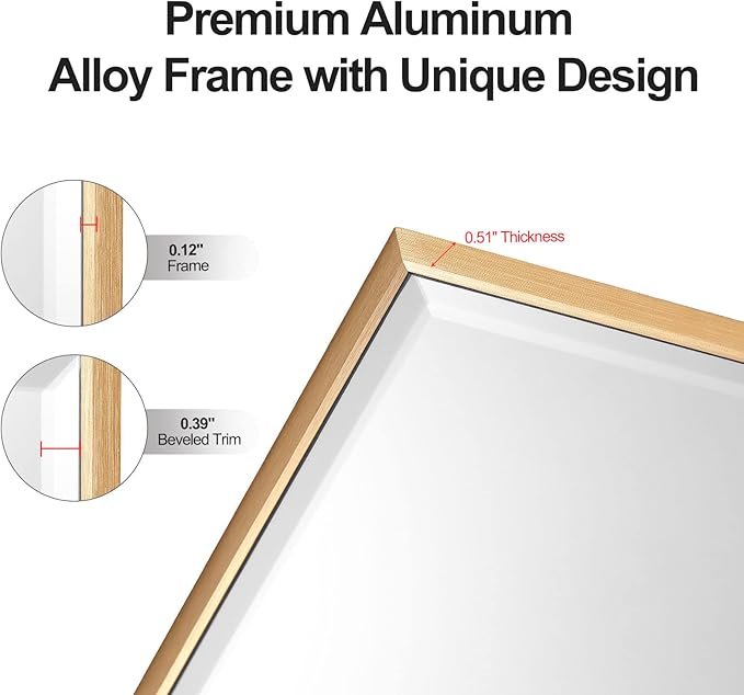 30x30 Inch Gold Mirror with Beveled Trim, Aluminum Frame Bathroom Vanity Mirror - Image 5