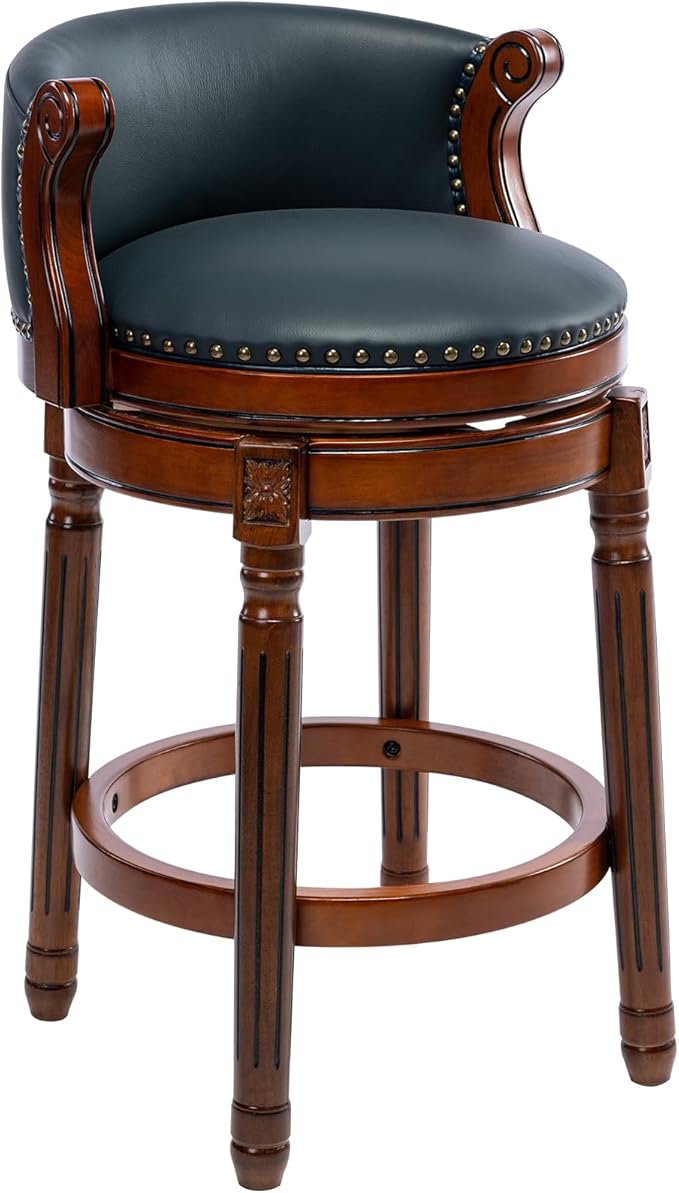 Cow top Leather Wooden Bar Stools, 180 Degrees Swivel Barstools Chair by AULIFE