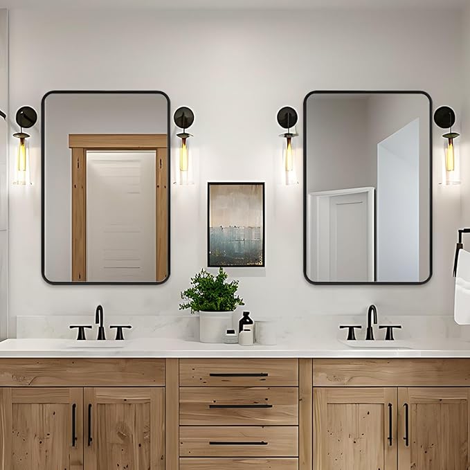 ANDY STAR 40X32 Inch Black Bathroom Mirror, Rounded Rectangle Mirror - Image 3