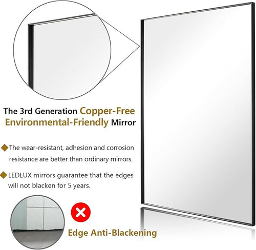 20x40 Inch Black Bathroom Mirror, Copper-Free Mirror, Aluminum Alloy Frame - Image 2