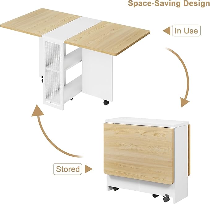 IDEALHOUSE Folding Dining Table, Drop Leaf Dining Table - Image 8