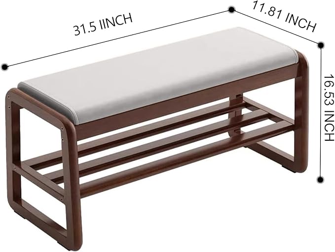 Solid Wood Shoe Bench, 2-Tier Wooden Storage Entryway Bench, Mid-Century Modern - Image 2