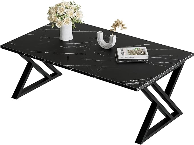 Coffee Table Living Room Table Black Center Table, Simple Modern Faux Marble by Wolawu