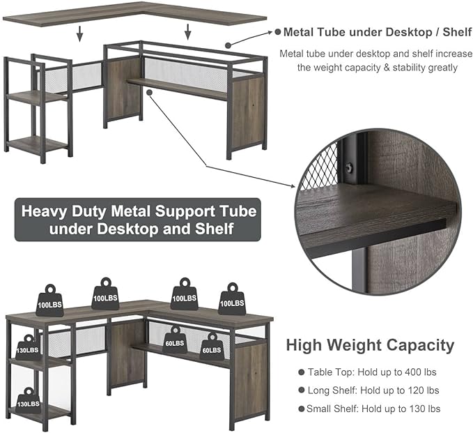 FATORRI L Shaped Desk, Industrial Reversible Home Office Computer Desk - Image 4