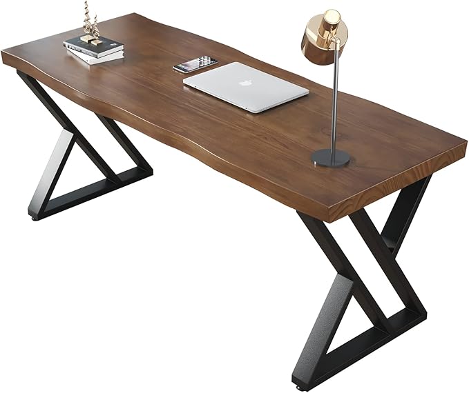 Solid Wood and Metal Modern Industrial 55 inch Wide Home Office Desk, Writing by jmzxstore
