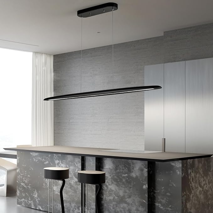 39" Wood LED Linear Pendant Light Black Linear Pendant Dinning Room Hanging - Image 4