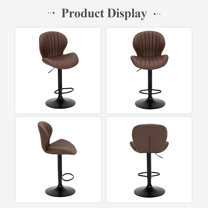 COLAMY Bar Stools Set of 4, Modern Swivel Bar Chairs, Adjustable Faux Leather - Image 7