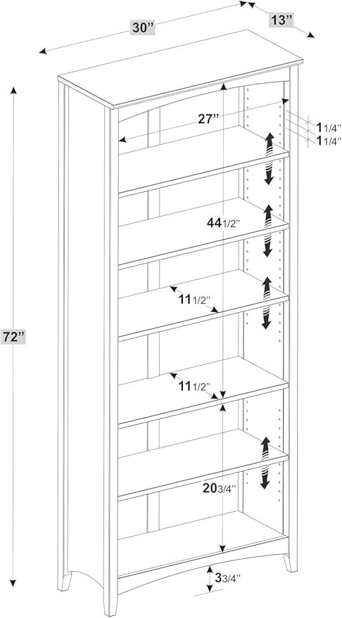 Camaflexi Shaker Style 6 Shelf Bookcase / Solid Wood / 72 inch Tall / - Image 3