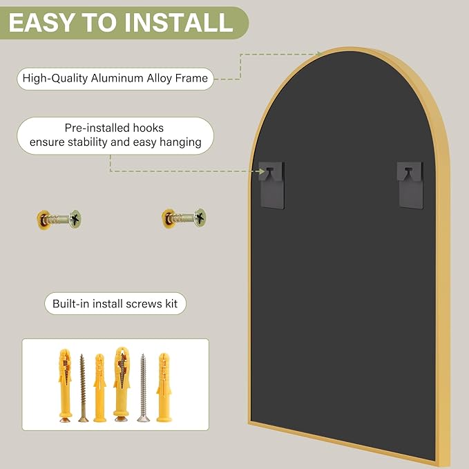 24"x36" Gold Arched Bathroom Mirror - Image 4