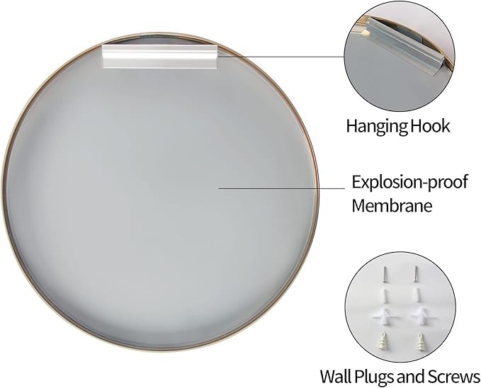 36 inch Gold Circle Wall Mirror, Brushed Gold Metal Framed Round Mirror - Image 3