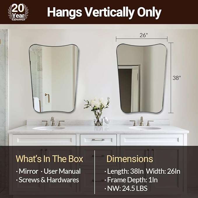 ANDY STAR 26x38 Inch Bathroom Mirror, Brushed Nickel Asymmetrical Mirror - Image 2