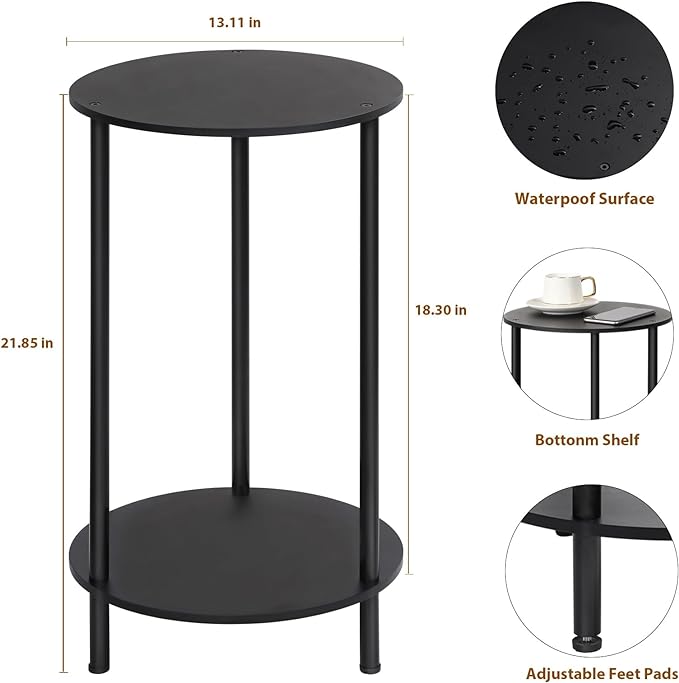 SEHERTIWY Small Round Side Table, 2 Tiers Farmhouse End Tables, Night Stands - Image 3