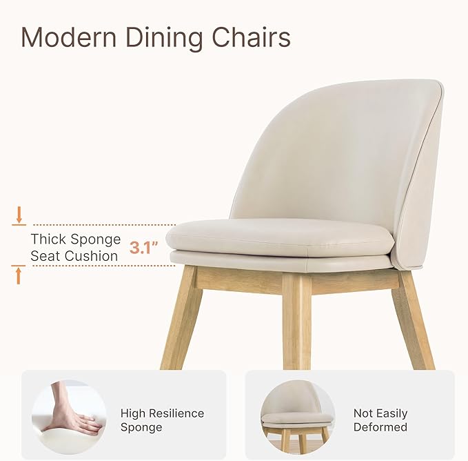 Wooden Dining Chairs Set of 4, Faux Leather Upholstered Modern Dining Room - Image 4