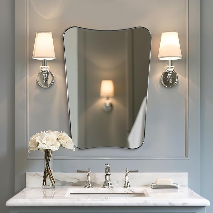 ANDY STAR Brushed Nickel Bathroom Mirror, 22x30 Silver Metal Framed Mirrors - Image 5