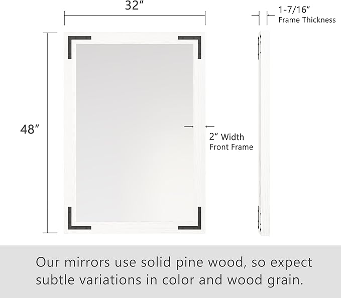 VocalStar White Wood Framed Mirror 48 x 32 Inch, Rustic Natural White Wooden - Image 6