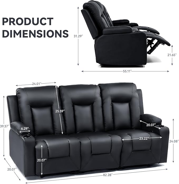 COMHOMA Living Room Furniture Set, Bonded Leather Sofa - Image 2