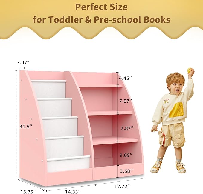 4 Tier Kids Bookshelf Set of 2, 4 Layer Sling Kids Book Shelf - Image 6