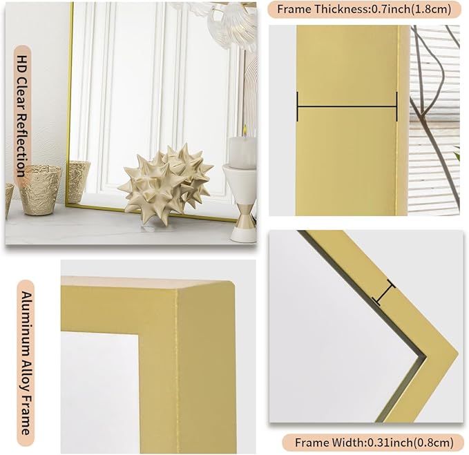 Koonmi Gold Mirrors for Wall, 26x38 Inch Bathroom Mirror, Rectangular Wall - Image 4