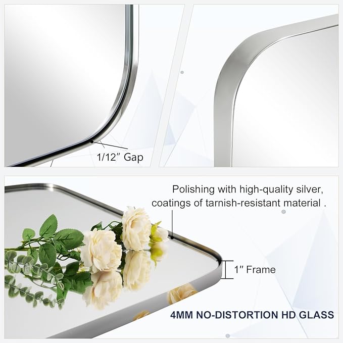 ANDY STAR Chrome Bathroom Mirror, 28x36 Inch Stainless Steel Metal Frame Oblong - Image 2