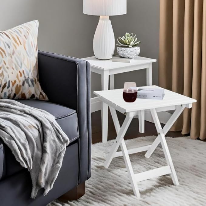 Outdoor Patio Side Table Set of 2 Small Wood End Square Table Folding Coffee - Image 2