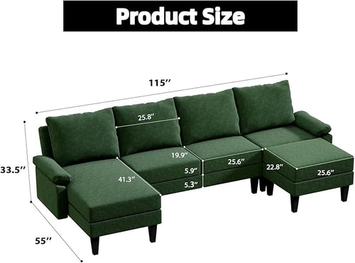 110 Inch U Shaped Sectional Couch - Image 2