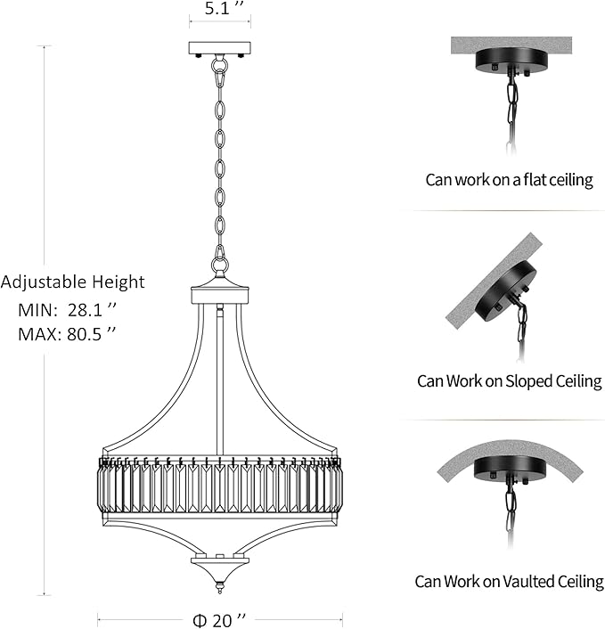 20" Brushed Nickel Chandeliers for Dining Room, 5-Light Modern Crystal - Image 6
