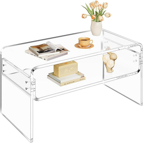 2-Tier Acrylic Coffee Table, Side End Table by Unknown