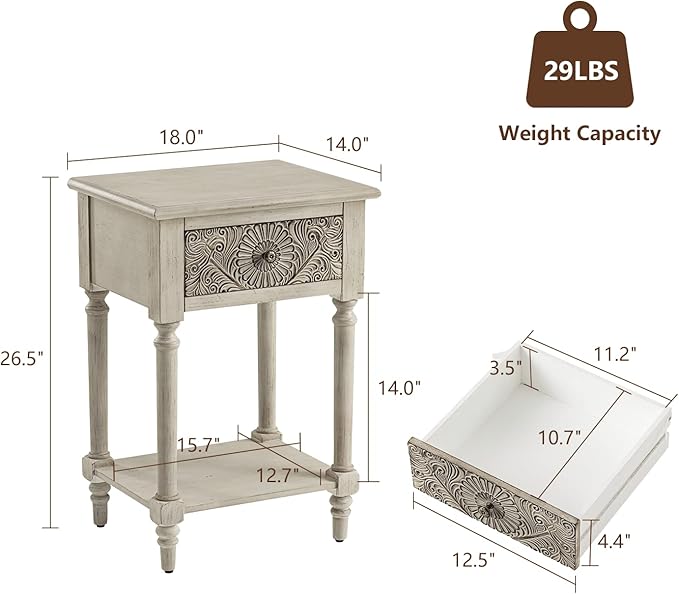 COSIEST Vintage Nightstand, MDF 2-Tier Bedside Table, Wood Accent End Table - Image 2