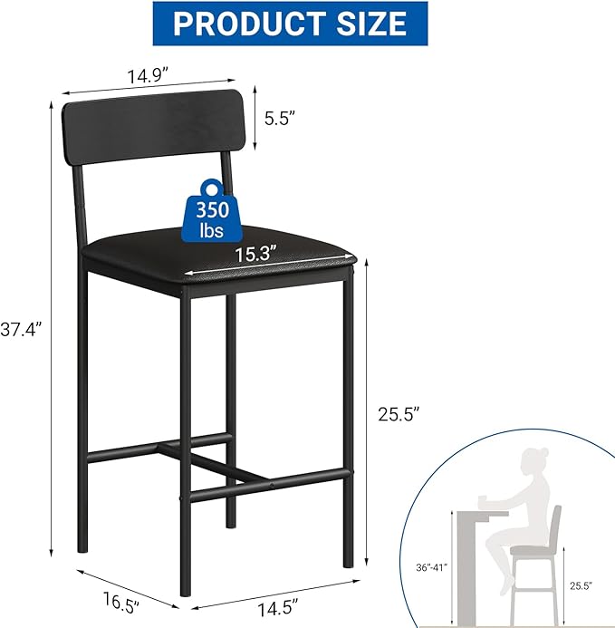GarveeHome Bar Stools Set of 2, Upholstered Counter Height Bar Stools - Image 2