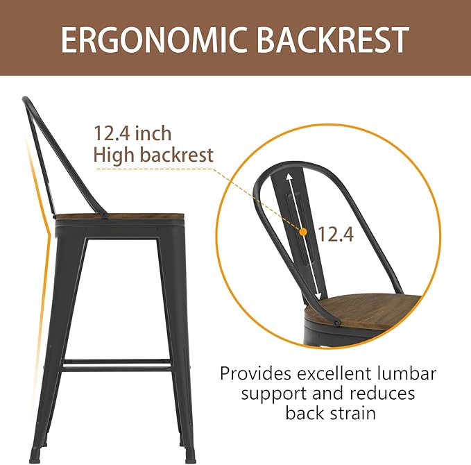 30” Swivel Bar Stools Set of 4, Counter Height Bar Stools Wooden Seat, Metal - Image 4