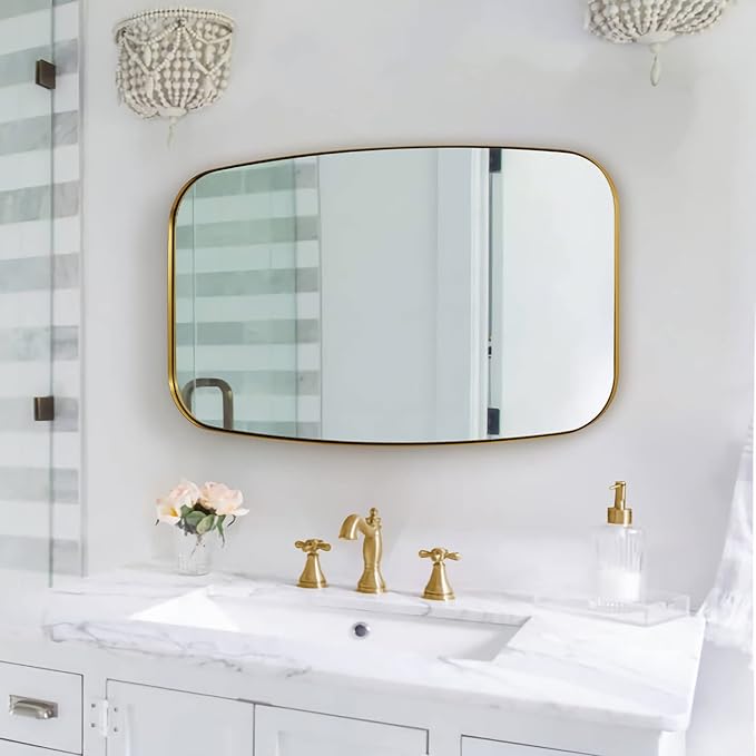 ANDY STAR 24x40” Gold Bathroom Mirror, Oblong Brass Mirror - Image 6
