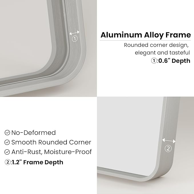 24x36 Inch Brushed Nickel Bathroom Mirror, Brushed Silver Metal Frame Mirror - Image 4