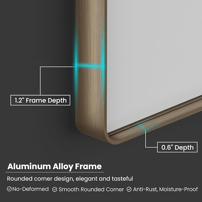 Bronze Bathroom Mirror 60x36 Inch, Brushed Bronze Metal Frame Mirror - Image 2