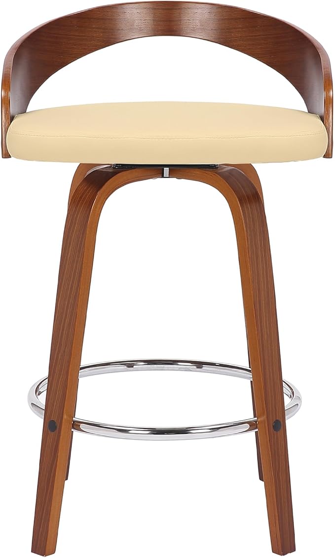 Armen Living Sonia 26" Counter Height Swivel Cream Faux Leather and Walnut Wood - Image 6