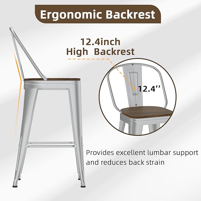 26” Swivel Bar Stools Set of 4, Counter Height Bar Stools Wooden Seat, Metal - Image 4