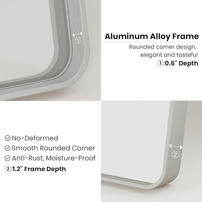 Brushed Nickel Bathroom Mirror 28x36 Inch, Brushed Silver Metal Frame Mirror - Image 5