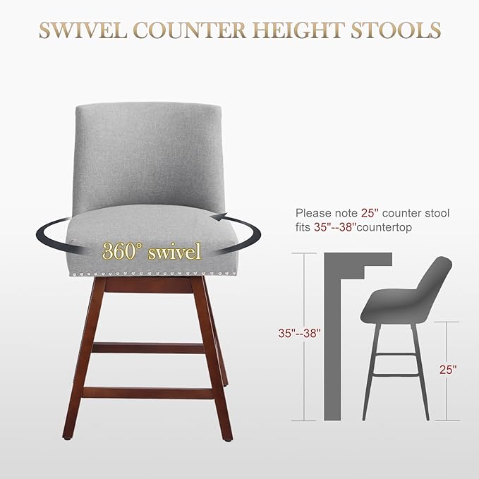 Counter Height Barstools Set of 6, 360° Swivel Bar Stools - Image 2