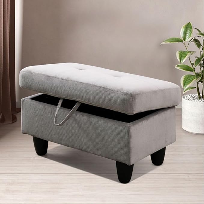 Grey White L-Shaped 3-Piece Corduroy Sofa - Image 4