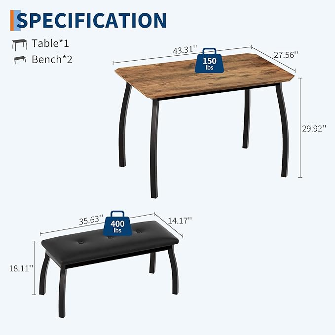 3 Piece Farmhouse Dining Table Set - Image 6