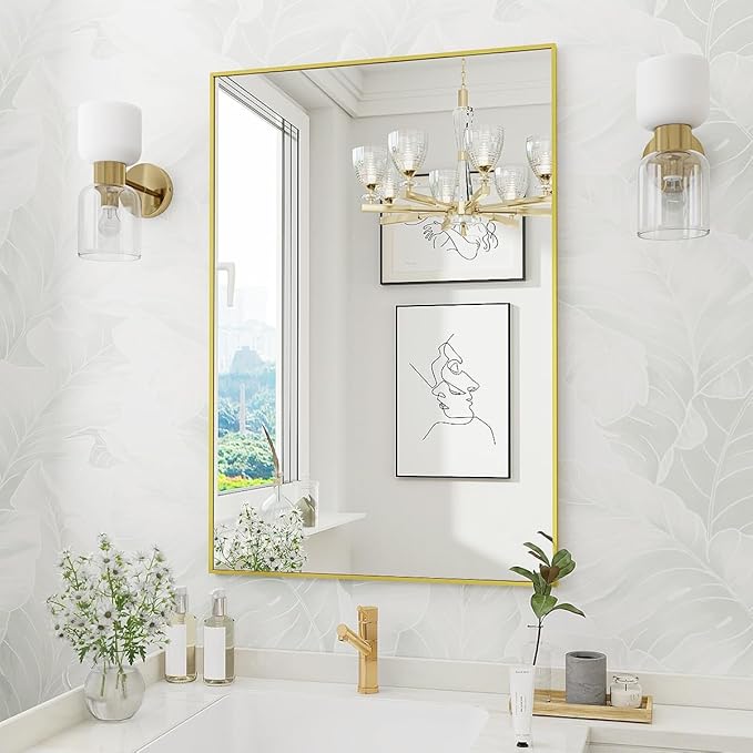 Koonmi Gold Mirrors for Wall, 30x40 Inch Bathroom Mirror, Rectangular Wall by KOONMI