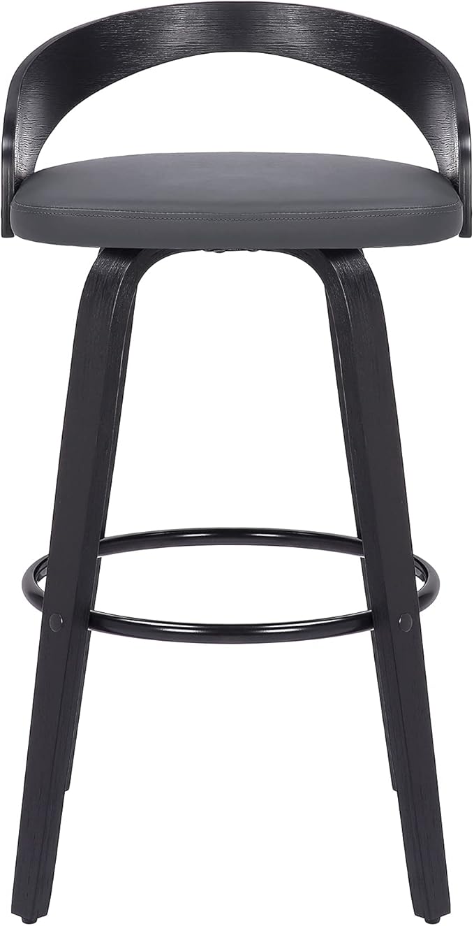 Armen Living Sonia 26" Counter Height Swivel Gray Faux Leather and Black Wood - Image 6