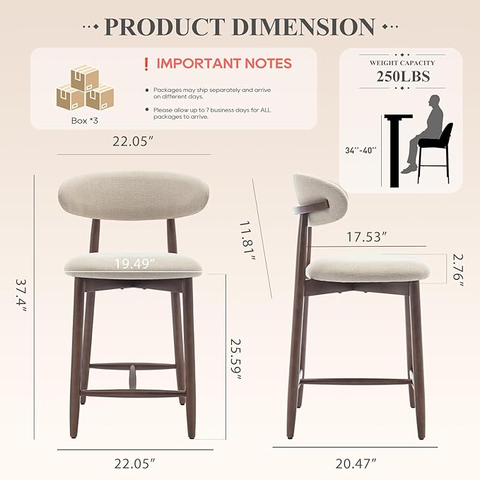 COLAMY Counter Height Bar Stools Set of 3, Kitchen Bar Stools - Image 2