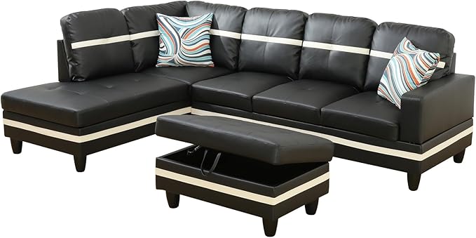 L Shaped Couch PU Leather Sectional Couch Upholstered 3 Pieces Sofas - Image 3